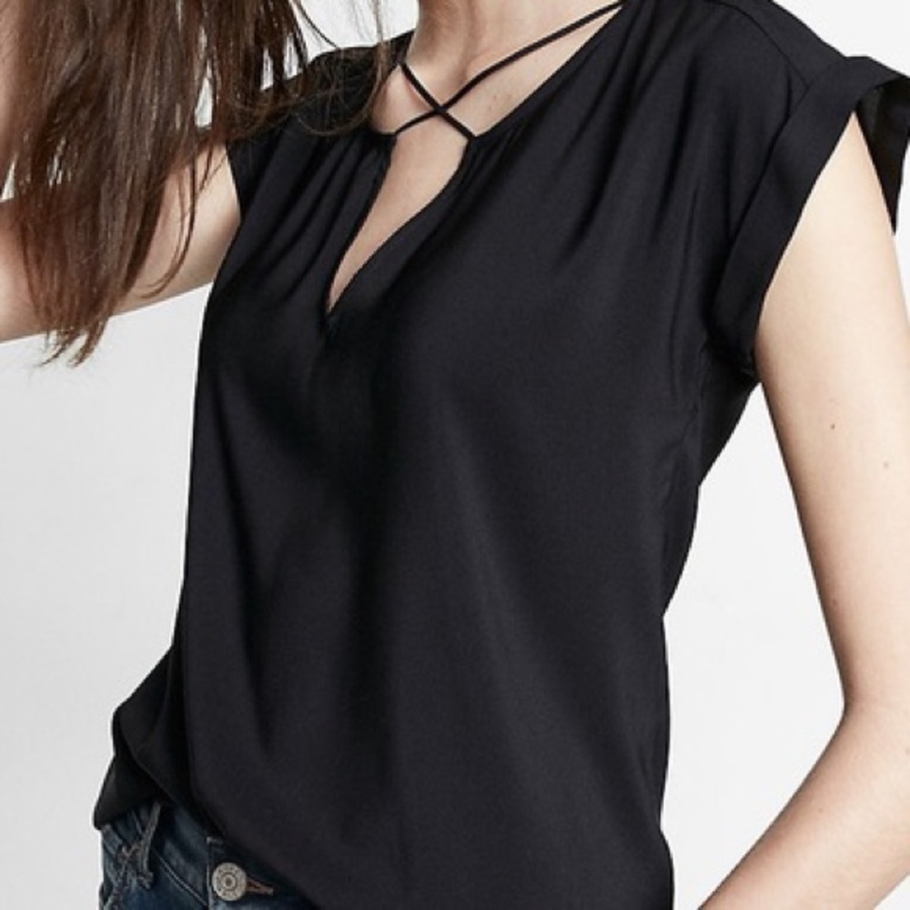 Express Black Satin Cross Front Gramercy Tee